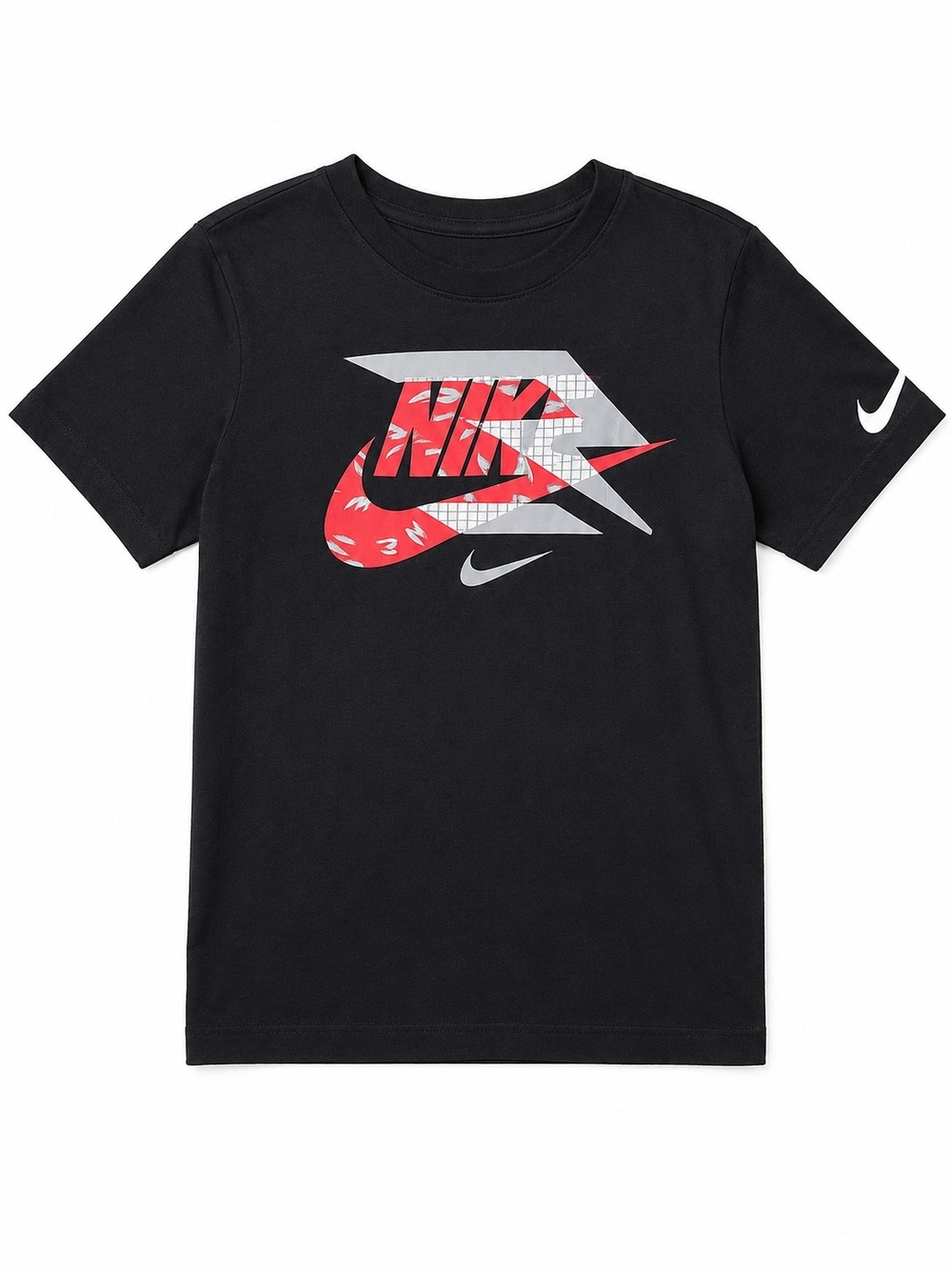 Nike Kids' Black Graphic Logo T-Shirt - Red Accent